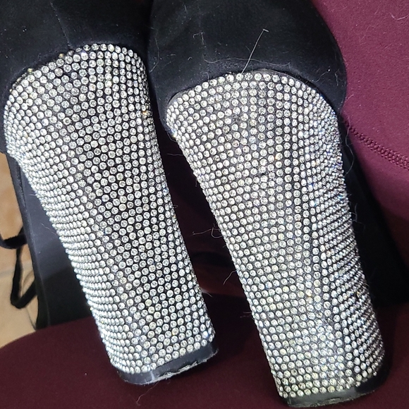 Sexy High Heel Sandals Size 10 White Crystal Embellished Block Heel Ankle Tie - Picture 7 of 7